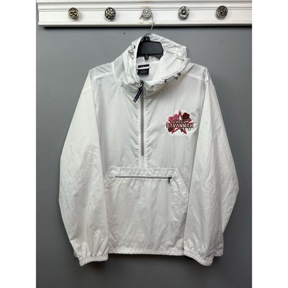 Savannah‎ Cheer Pullover Windbreaker Womens Large White Embroidered Hooded - Picture 1 of 8